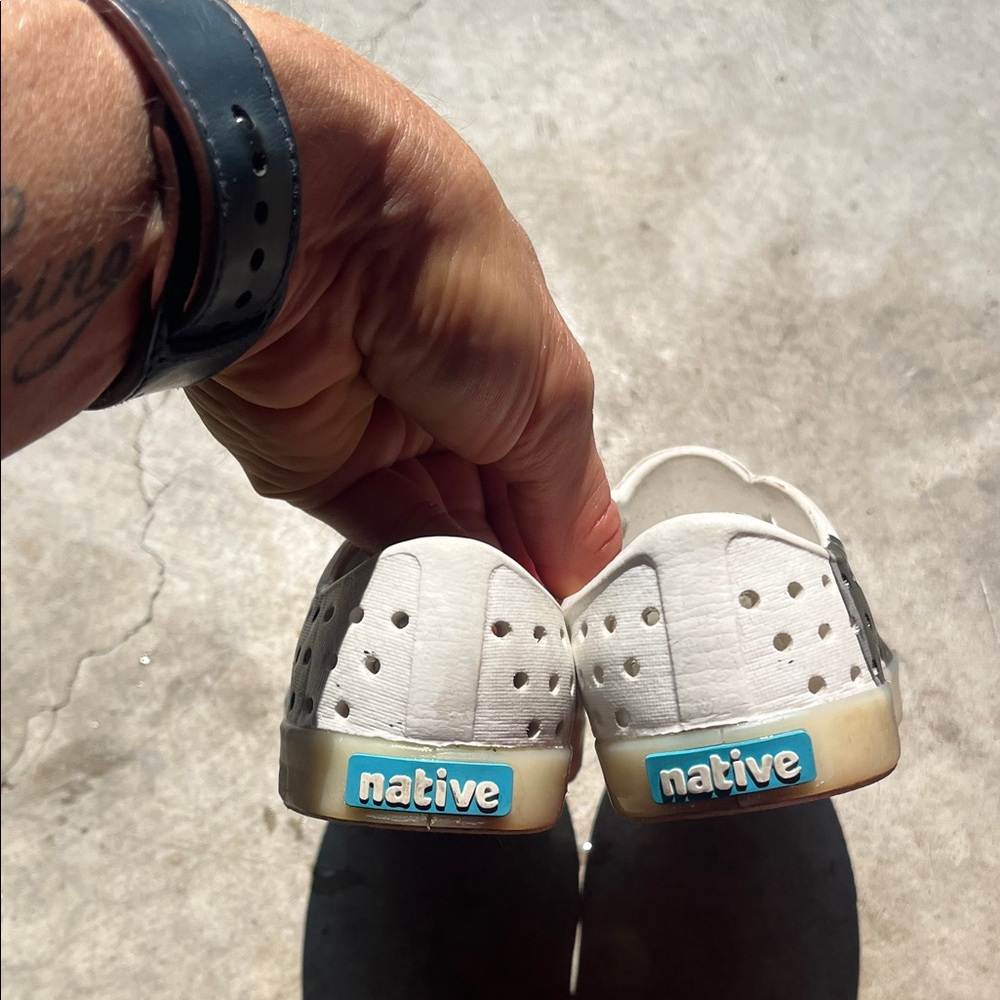 Native White Slip-Ons with Black Artistic Pattern toddler shoe size 10 - Picture 7 of 10